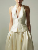 Elegant Halter Neck Vest A-line Skirt Two-piece Set
