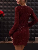 Elegant Sequined Long-sleeved Mini Dress