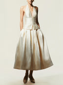 Elegant Halter Neck Vest A-line Skirt Two-piece Set