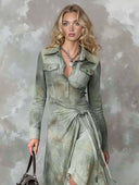 Retro Tie-Dye Print Shirt Collar Maxi Dress