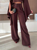 Exquisite Pleated High-Waist Pockets Straight-Leg Pants