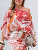 Exquisite Slit Floral-Print Elastic-Waist Midi Skirt