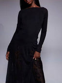 Lace Splicing Backless Design Maxi Dress