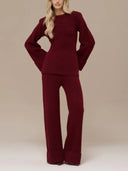 Elegant High-Waist Wide-Leg Knit Pants