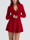 Exquisite Red V-neck Button-up Cardigan Mini Dress