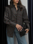 Casual Plaid Asymmetrical Padded Shoulder Shirt