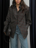 Casual Plaid Asymmetrical Padded Shoulder Shirt