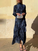 Exquisite Gradient Floral Print Layered Ruffle Maxi Dress