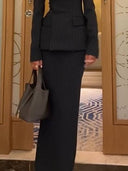 Striped Slim Fit Blazer And Skirt Suit-Skirt