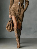 Retro Suede Single Breasted Lapel Mini Dress