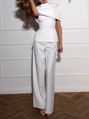 Elegant Cape-Style Top & Wide-Leg Pants Two-Piece Set