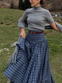 Retro Plaid Maxi Skirt Two-piece Set