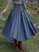 Retro Plaid Maxi Skirt Two-piece Set