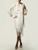 Elegant Sheer Scarf Blouse & Layered Midi Skirt Set