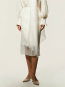 Elegant Sheer Scarf Blouse & Layered Midi Skirt Set