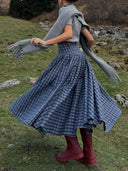 Retro Plaid Maxi Skirt Two-piece Set