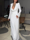 Elegant Draped Neckline Pleated Maxi Dress