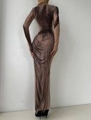 Printed Side Slit Long-Sleeved Maxi Dress