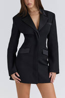 Elegant Satin Lapel Trim Hourglass-Shaped Suit Mini Dress