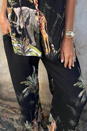 Unique Jungle Print Elastic Waist Pocket Wide-Leg Pants