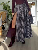 Elegant Plaid High-slit Maxi Skirt Two-piece Set