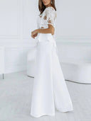 Elegant One-shoulder Lace Shawl Slit Pants Wide-leg Two-piece Set