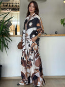 Unique Abstract Print Wide-Leg Satin Pants