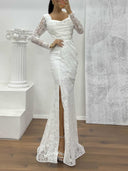 Elegant Lace Slit Maxi Dress