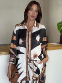 Unique Abstract Sun Print Satin Shirt