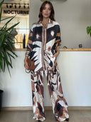 Unique Abstract Sun Print Satin Shirt