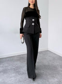 Elegant Plush Detail Button Three-piece Set