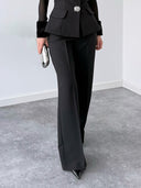 Elegant Plush Detail Button Three-piece Set