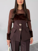 Elegant Two-piece Mesh And Plush Patchwork Top