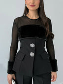 Elegant Two-piece Mesh And Plush Patchwork Top