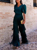 Elegant Puff Sleeve Cropped V-Neck Top