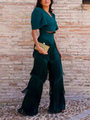 Elegant High-Waist Layered Fringe Wide-Leg Pants