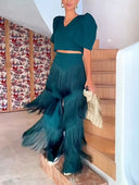 Elegant Puff Sleeve Cropped V-Neck Top
