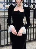 Elegant Velvet Lace Maxi Dress