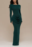 Elegant Pleated Long-sleeved Slim-fit Maxi Dress