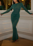 Elegant Pleated Long-sleeved Slim-fit Maxi Dress