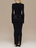Elegant Pleated Long-sleeved Slim-fit Maxi Dress
