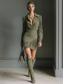 Casual Square Neck Suede Tassel Mini Dress