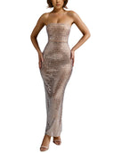 Shiny Tube Top Slim-Fit Maxi Dress