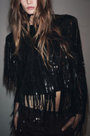 Exquisite Sequin Fringe Long-Sleeve Jacket And Skirt Set