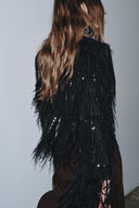 Exquisite Sequin Fringe Long-Sleeve Jacket And Skirt Set