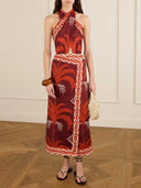 Retro Paulownia Palm Print Maxi Dress