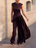Elegant Asymmetrical Sleeveless Chiffon Vest Two-Piece Set