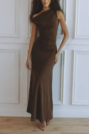 Elegant One-Shoulder Fitted A-Line Knit Maxi Dress