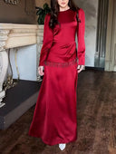 Elegant Satin Beaded Tassel Maxi Dress