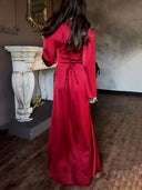 Elegant Satin Beaded Tassel Maxi Dress